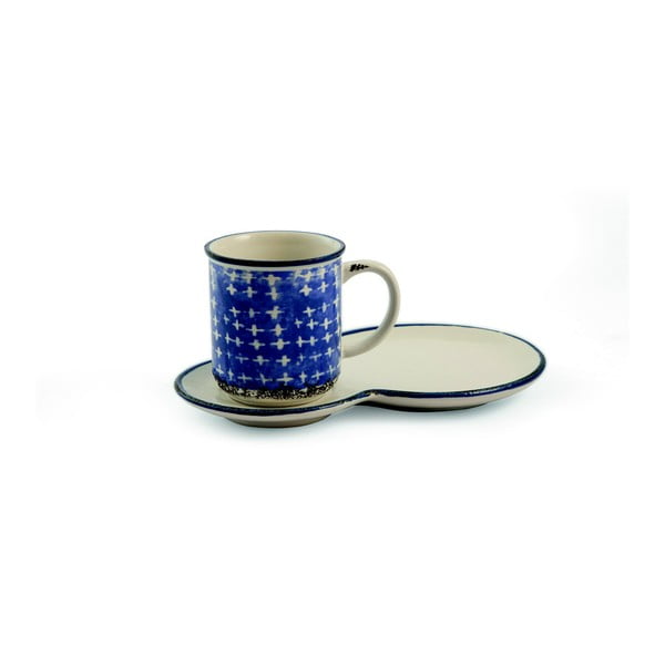 Akmens masės puodelis su lėkštele "Villa d'Este Azul", 320 ml