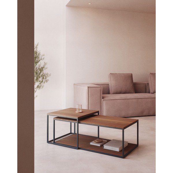 Kavos staliukai rudos spalvos 2 vnt. su riešutmedžio dekoro stalviršiu 50x100 cm Yoana – Kave Home-image-1