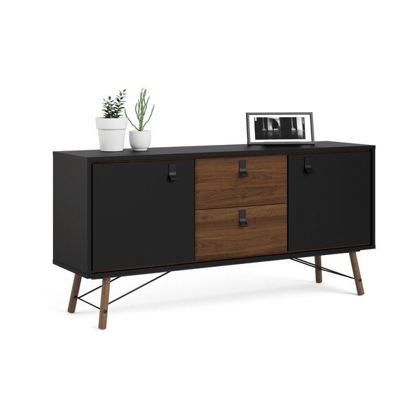 Juodos spalvos šoninė spintelė iš riešutmedžio 150x72x40 cm Ry – Tvilum-image-4
