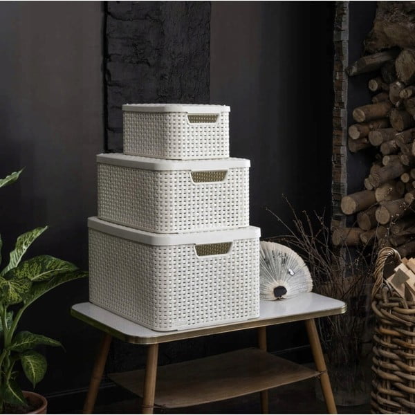 Kreminės spalvos iš plastiko daiktadėžė su dangčiu 29x39x19 cm Style – Curver-image-1