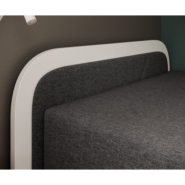 Baltos spalvos/tamsiai pilkos spalvos viengulė lova dengta audiniu/iš medžio drožlių plokštės su sandėliavimo vieta su čiužiniu  80x190 cm Parys – ELTAP-image-3