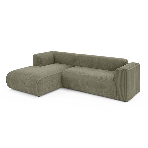 Žalios spalvos kampinė sofa iš kordinio velveto (su kairiuoju kampu/su gultu) Merid  – Ropez-image-2