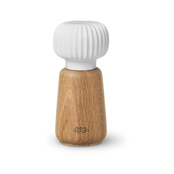 Ąžuolinė prieskonių malūnėlis su balto porceliano detalėmis Kähler Design Hammershoi, aukštis 13 cm