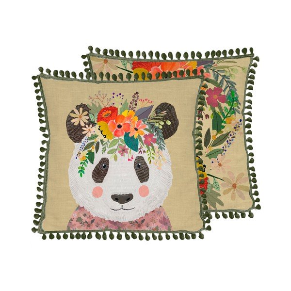 Lininė pagalvė Little Nice Things Floral Panda, 45 x 45 cm-image-3