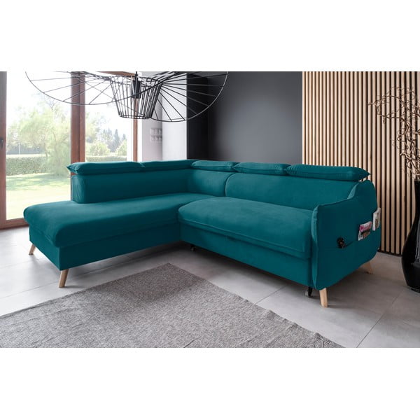 Sulankstoma kampinė sofa iš velveto turkio spalvos (su kairiuoju kampu) Sweet Harmony – Miuform-image-3
