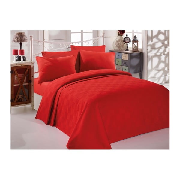 Raudonas medvilninis užvalkalas dvigulei lovai "Single Pique Rojo", 200 x 234 cm
