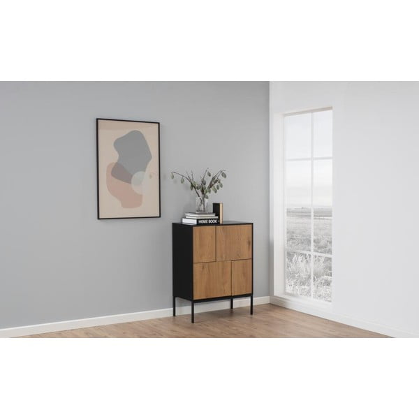 Aukšta šoninė spintelė juodos spalvos/natūralios spalvos iš ąžuolo 80x103 cm Seaford – Actona-image-1