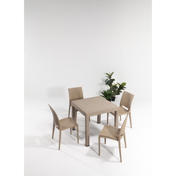 Iš dirbtinio rotango sodo valgomojo komplektas smėlio spalvos 4 žmonėms Rattan – Floriane Garden-image-1