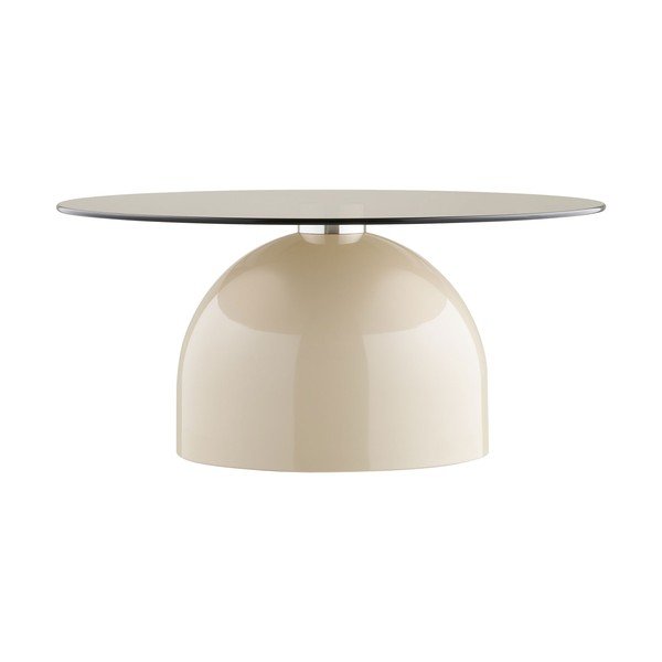 Smėlio spalvos apvalios formos kavos staliukas su stikliniu stalviršiu ø 70 cm Ravello – House Nordic