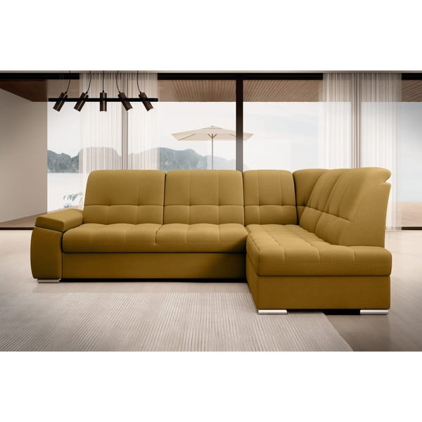 Geltonos spalvos iš velveto sulankstoma/su sandėliavimo vieta kampinė sofa (su dešiniuoju kampu/„L“ formos) Sado – ELTAP-image-3