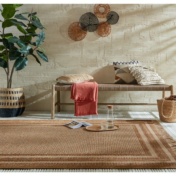 Lauko kilimas natūralios spalvos 200x290 cm Layla Border – Flair Rugs-image-1
