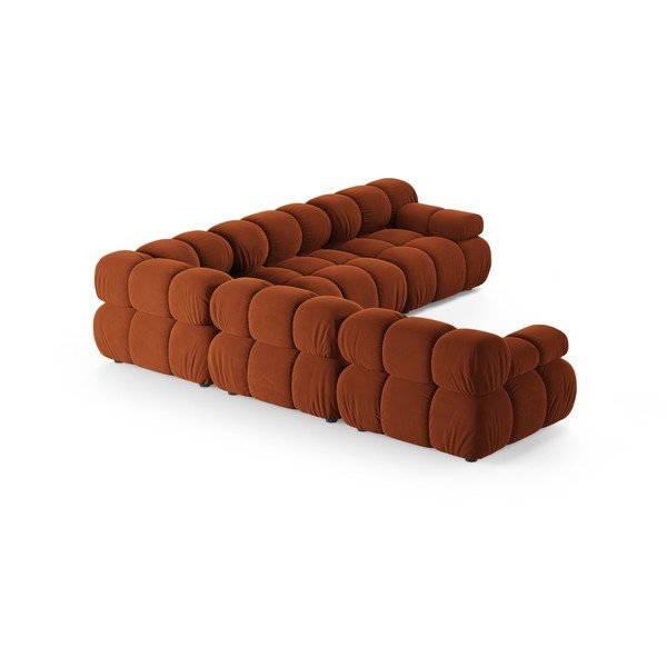 Terakotos spalvos modulinė kampinė sofa iš velveto – Micadoni -image-3