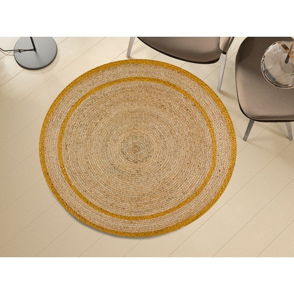 Apvalios formos kilimas garstyčių spalvos/natūralios spalvos ø 120 cm Mahon – Universal-image-1