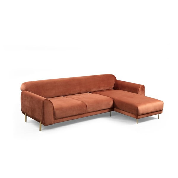 Rusvos spalvos kampinė sofa lova su aksomo užvalkalu Artie Image, dešinysis kampas-image-2