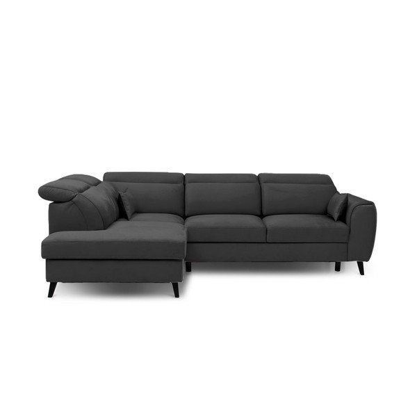 Tamsiai pilkos spalvos iš velveto sulankstoma/su sandėliavimo vieta kampinė sofa (su kairiuoju kampu/„L“ formos) Noble – ELTAP