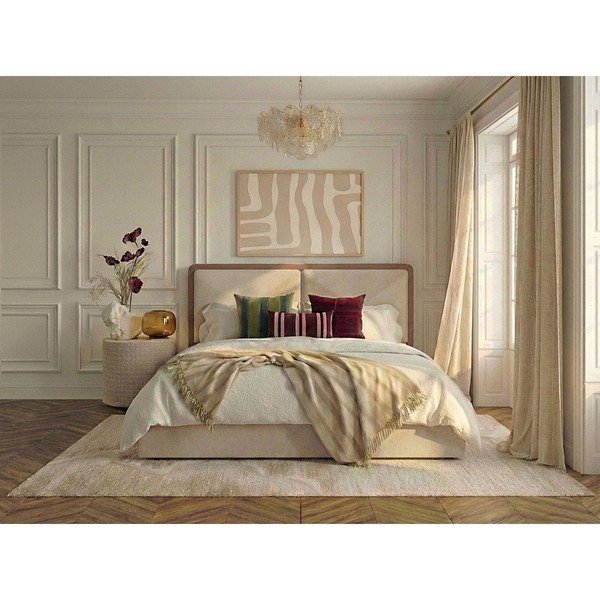 Smėlio spalvos/pilkai rožinės spalvos iš audinio dvigulė lova su sandėliavimo vieta su lovos grotelėmis 180x200 cm Mara – Bobochic Paris-image-1