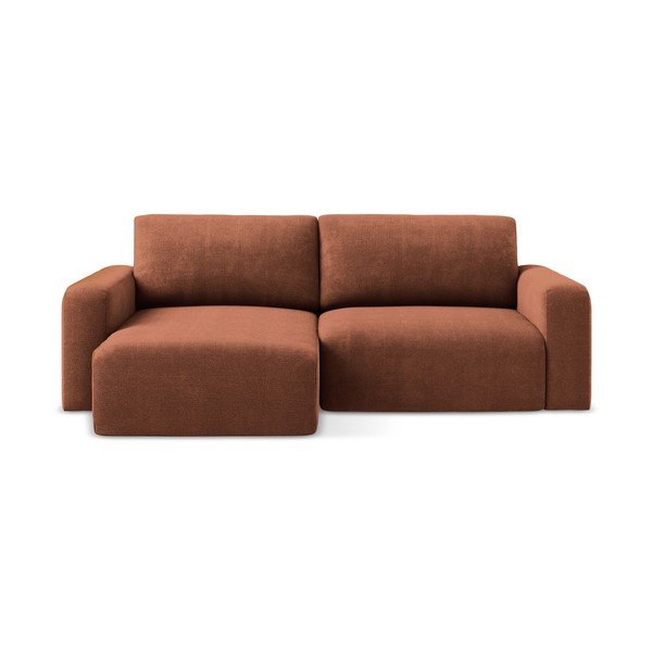 Terakotos spalvos sulankstoma/su sandėliavimo vieta kampinė sofa iš šenilinio audinio (su kairiuoju kampu/su gultu) Kona – Makamii