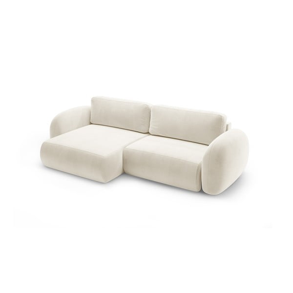Kreminės spalvos iš velveto sulankstoma/su sandėliavimo vieta kampinė sofa Tonale – Cosmopolitan Design-image-2
