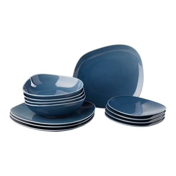 12 dalių šviesiai mėlynos spalvos porcelianinių lėkščių rinkinys Villeroy & Boch Like Organic