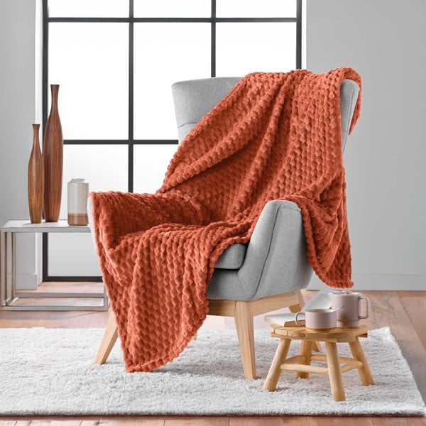 Terakotos spalvos iš mikroflanelės antklodė ir pledas 125x150 cm Mini Frosty – douceur d'intérieur-image-2