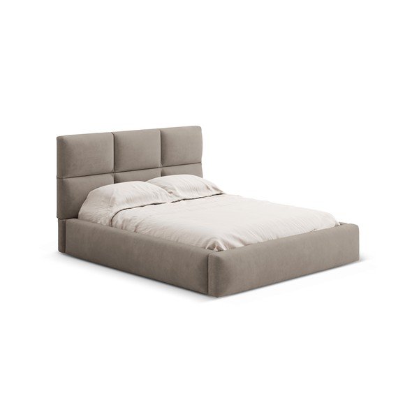 Šviesiai rudos spalvos dvigulė lova audiniu dengta su sandėliavimo vieta su lovos grotelėmis 140x200 cm Libera – Windsor & Co Sofas