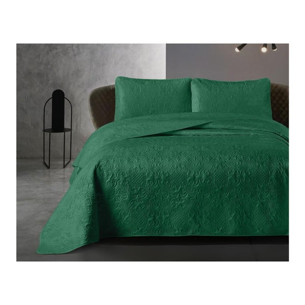 Žalias mikropluošto užvalkalas su dviem pagalvių užvalkalais Dreamhouse Velvet Clara, 250 x 260 cm