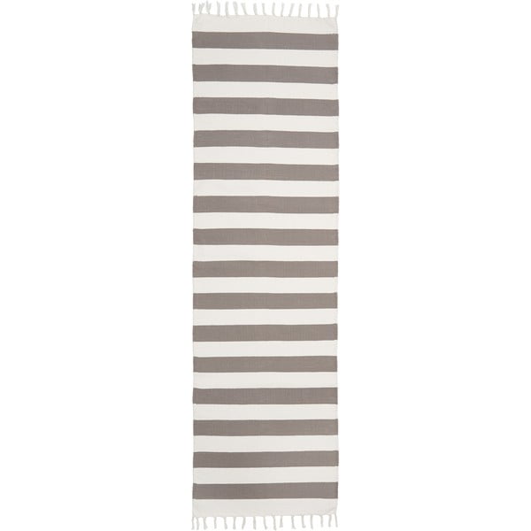 Smėlio ir pilkos spalvos rankomis austas medvilninis kilimas Westwing Collection Blocker, 70 x 250 cm