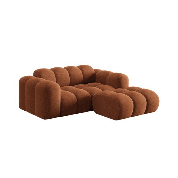 Terakotos spalvos iš šenilinio audinio kampinė sofa (su dešiniuoju kampu/su gultu) Treno – Cosmopolitan Design-image-1
