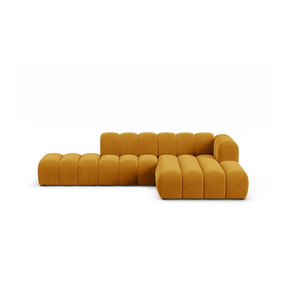 Kampinė sofa geltonos spalvos (su dešiniuoju kampu) Lupine – Micadoni Home