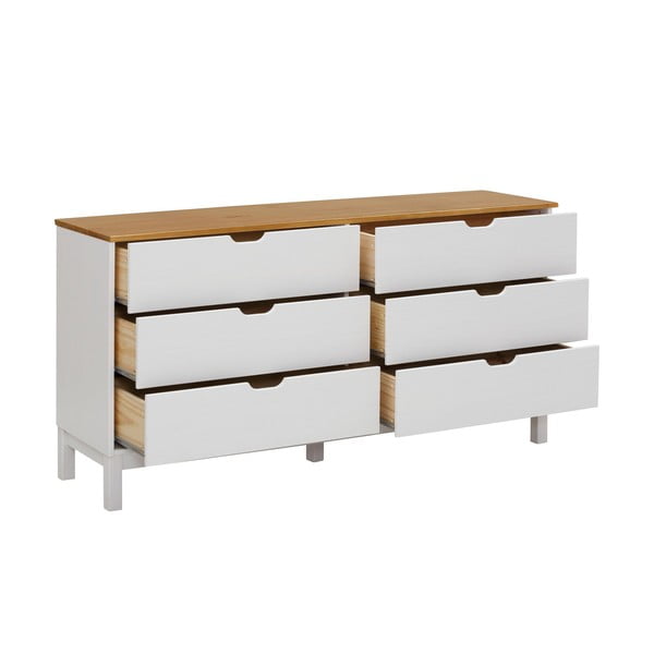 Iš pušies masyvo žema šoninė spintelė baltos spalvos 150x75 cm Post – Støraa-image-3