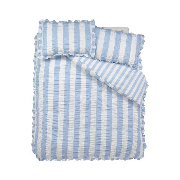 Mėlynos spalvos dvigulė patalynė 200x200 cm Seersucker Frill Stripe – Catherine Lansfield