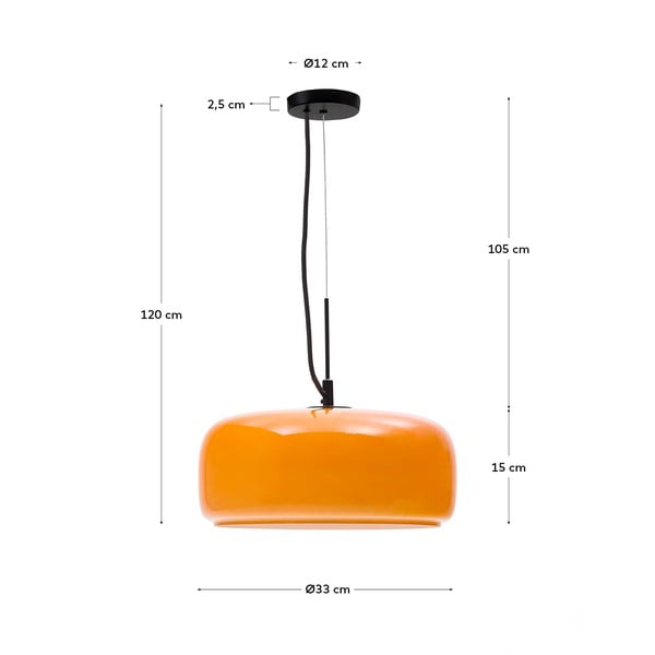 Oranžinės spalvos kabantis šviestuvas LED ø 38 cm su stiklo gaubtu Reig – Kave Home-image-4