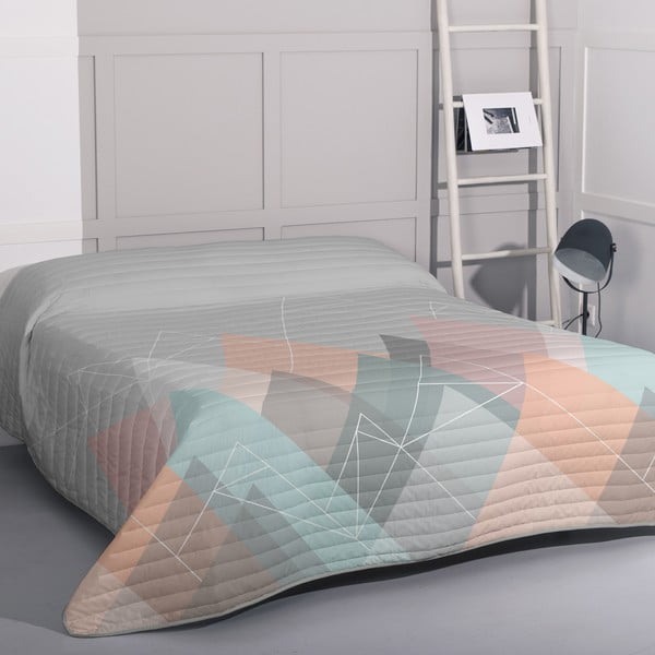 Dygsniuota lovatiesė iš medvilnės rožinės spalvos/pilkos spalvos 180x260 cm Range – Blanc-image-1