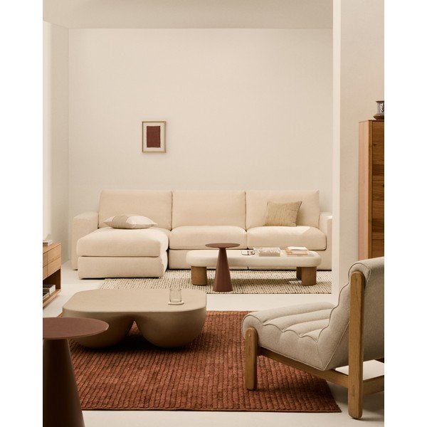 Smėlio spalvos kampinė sofa iš šenilinio audinio (su kairiuoju kampu/su gultu) Alea – Kave Home-image-1