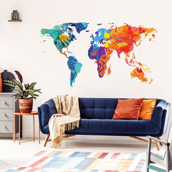Sienų lipdukas Ambiance Sienų lipdukas Pasaulio žemėlapio dizainas Akvarelė, 40 x 70 cm