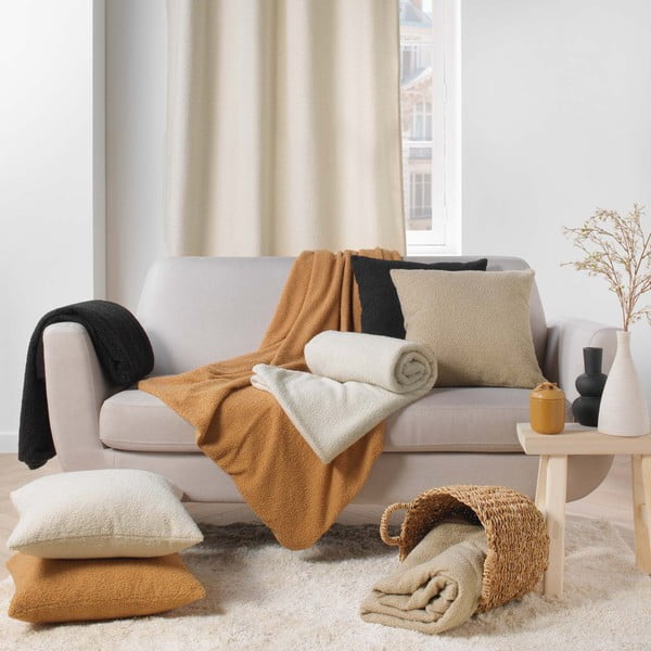 Smėlio spalvos fleece tipo antklodė ir pledas 125x150 cm Curly Wooly – douceur d'intérieur-image-3