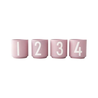 4 rožinių dirbtinio porceliano puodelių rinkinys Mini - Design Letters