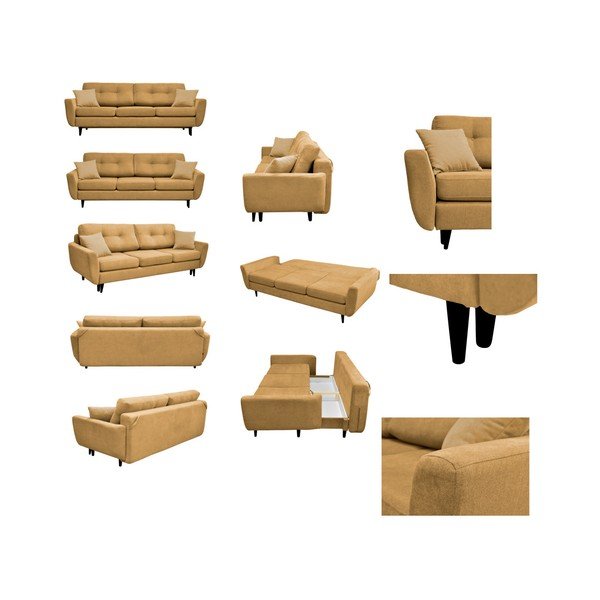 Geltonos spalvos trivietė sofa-lova su juodomis kojomis Mazzini Sofas Jasmin-image-2