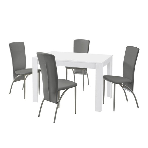 4 pilkų valgomojo stalų ir 4 pilkų valgomojo kėdžių komplektas "Støraa Lori Nevada White Light Grey