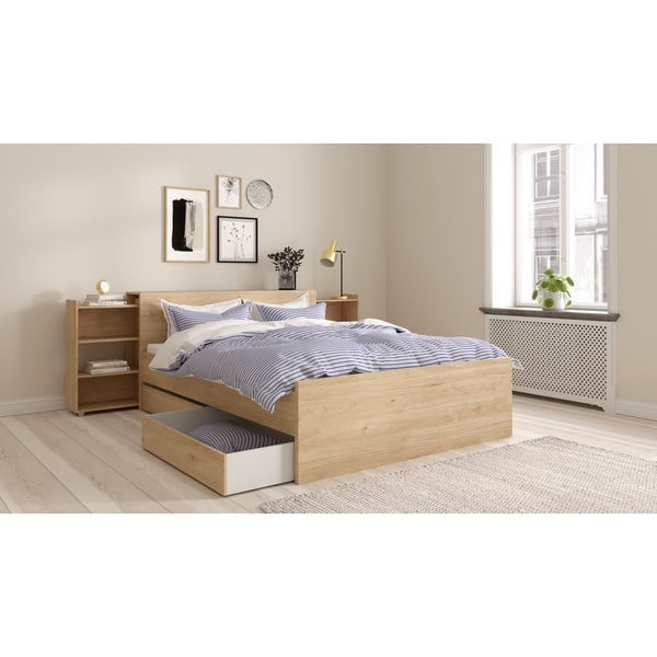 Natūralios spalvos dvigulė lova iš ąžuolo be grotelių 140x200 cm Naia – Tvilum-image-4