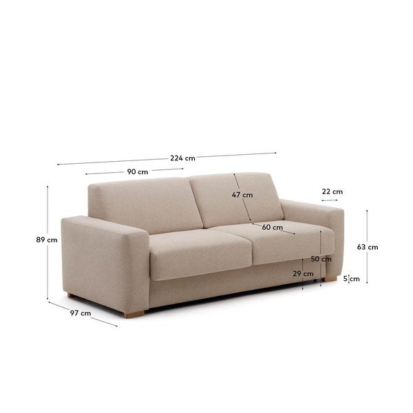 Sulankstoma sofa smėlio spalvos 224 cm Anley – Kave Home-image-4