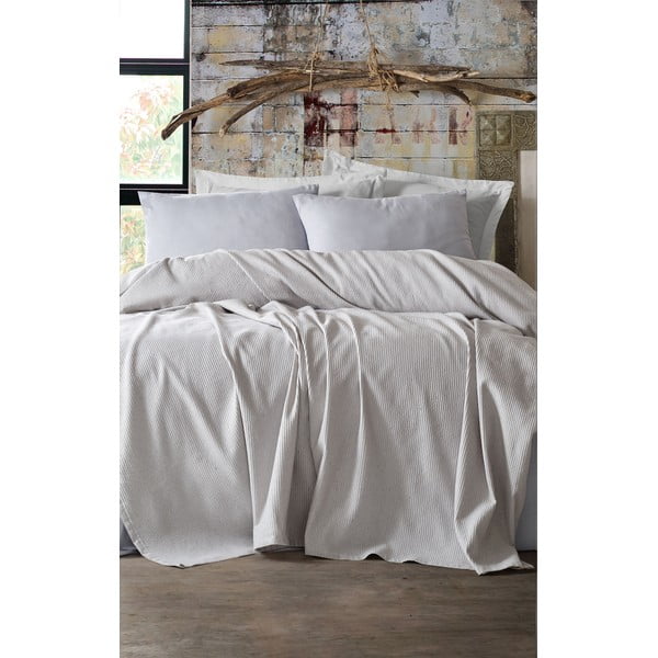EnLora Home Deportes Kreminės spalvos lovos užtiesalo, paklodės ir 2 užvalkalų rinkinys, 200 x 235 cm