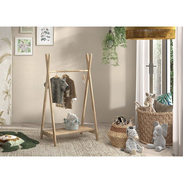 Natūralios spalvos iš ąžuolo masyvo vaikiška drabužių kabykla 74x132 cm Forrest – Vipack-image-1