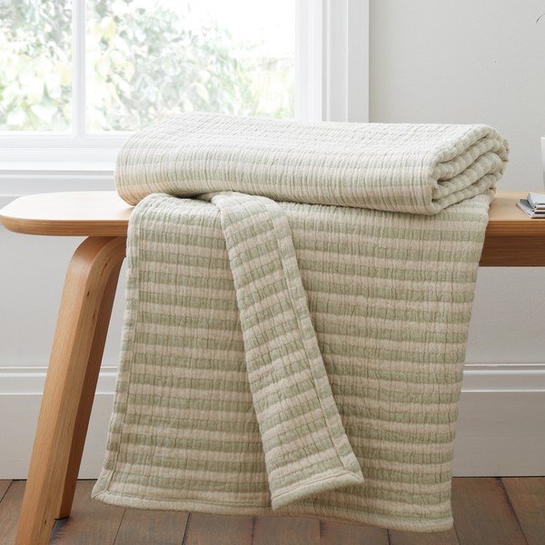Žalios spalvos iš medvilnės antklodė ir pledas 150x200 cm Cotton Muslin Stripe – Bianca-image-2