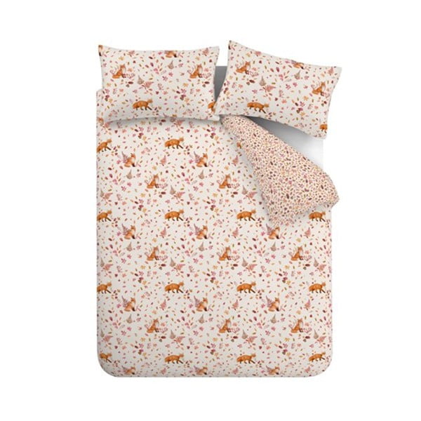 Oranžinės spalvos/smėlio spalvos dvigulė patalynė 200x200 cm Woodland Fox – Catherine Lansfield