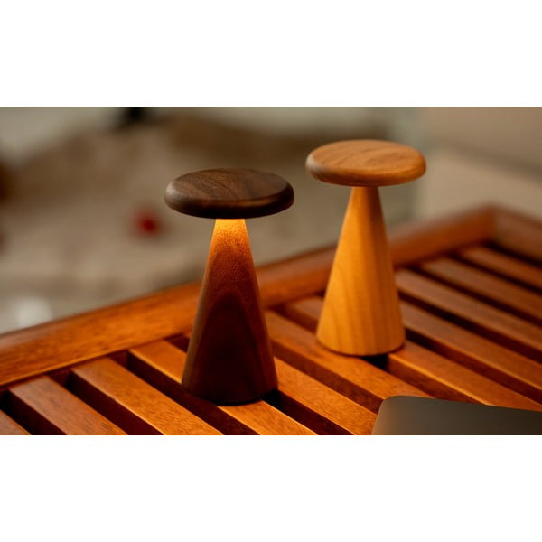 Tamsios natūralios spalvos stalinis šviestuvas LED (aukštis 14 cm) su mediniu gaubtu Sylva – Gingko-image-1