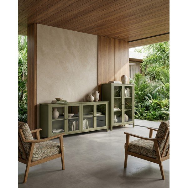 Žalios spalvos iš pušies masyvo vitrina 186x80x40 cm Alessandra – Marckeric-image-4