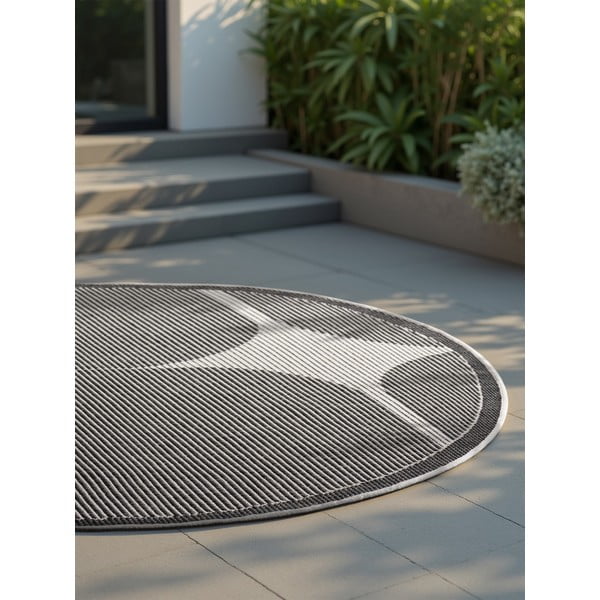 Juodos ir baltos spalvos apvalios formos lauko ir vidaus kilimas ø 160 cm Duet Bowen – NORTHRUGS-image-4