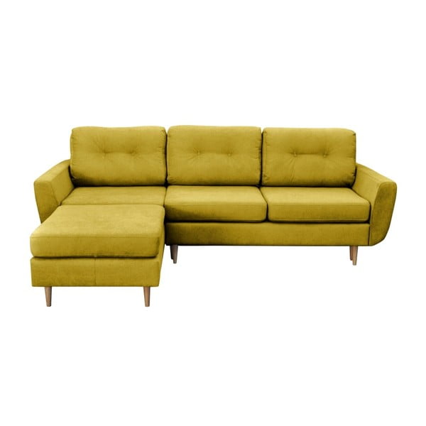 Geltonos spalvos sofa-lova su šviesiomis kojomis Mazzini Sofas Tulipe, kairysis kampas