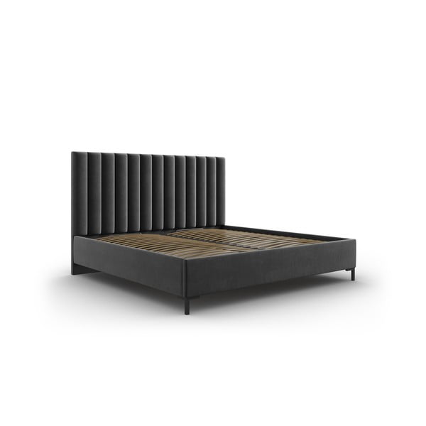 Dvigulė lova tamsiai pilkos spalvos audiniu dengta su sandėliavimo vieta su lovos grotelėmis 200x200 cm Casey – Mazzini Beds